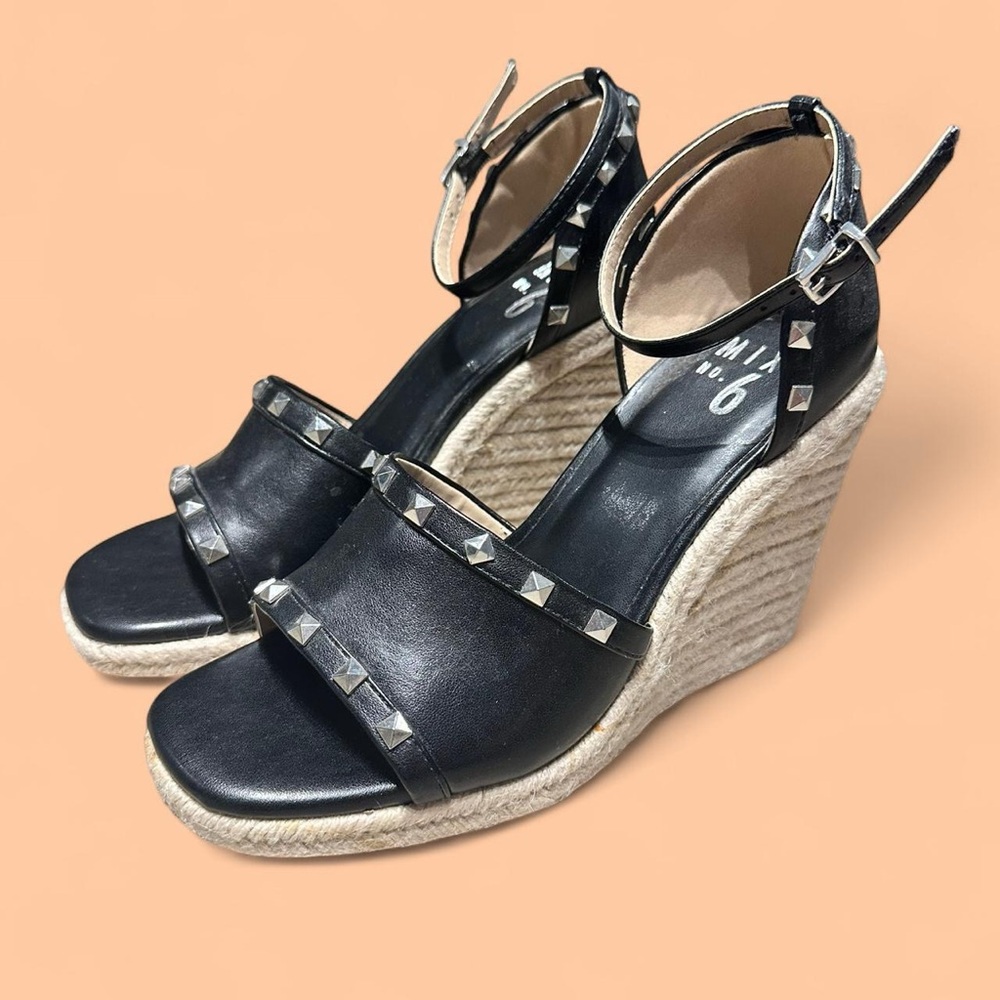 Mix No. 6 Black Studded Wedge Sandals